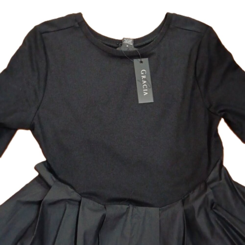 GRACIA. BLACK TEE SHIRT TOP W/ ATTACHED HIGH/LOW TRAIN SIZE M. - Picture 4 of 12